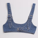 Denim Split Joint Buckle Split Joint Wide Strap Belt Personality Women Tide All-match Spring