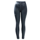 Leather Pants Warm Fleece Skinny Jeans Women Stretchy Motor Zipper Pencil Jeans For Women