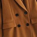 Women Dark Brown Woolen Coat Vintage Double Breasted Long Sleeve Female Autumn Temperament Long Coat