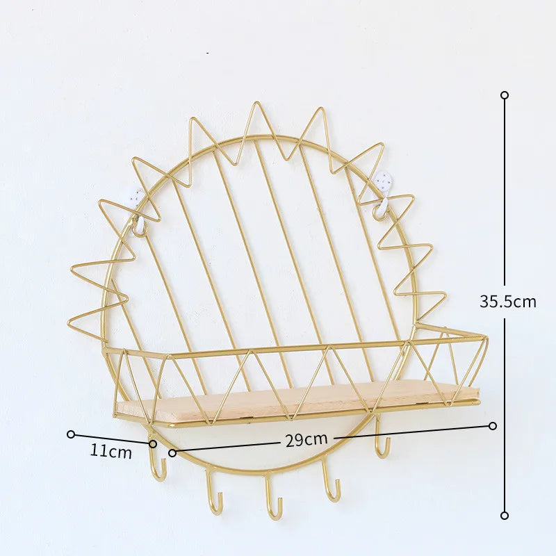 Iron And Wooden Storage Basket With Hook Nordic Key Holder Wall Hanging Hanger Home Decoration