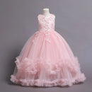 Girls dress princess flower lace long dress birthday communion Party Wedding Dress Embroidery Dress