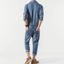Casual Denim Overalls Men Spring Autumn Slim Jean Jacket and Pants Jumpsuit