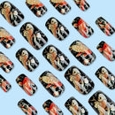 24pcs Retro Dreamy Fake Nails Moon Star Acrylic Press on Nails Vivid Fish Gel on Nail Sweet Cool Flower False Nails Short Square