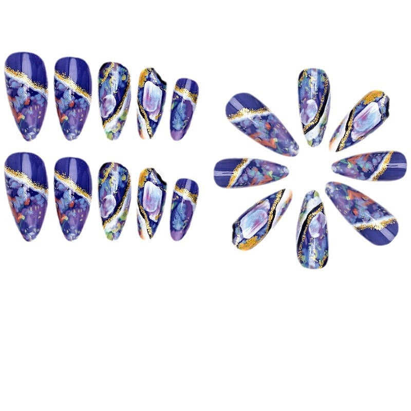 24Pcs Purple Heart Almond False Nails Artificial Wearable Fake Nails Full Cover Press on Nails Tips Art