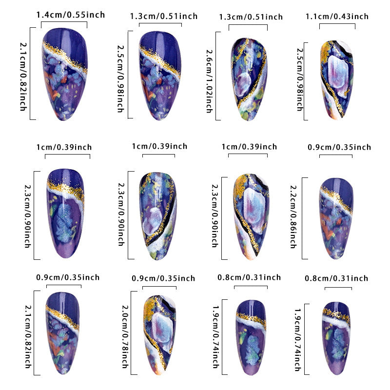 24Pcs Purple Heart Almond False Nails Artificial Wearable Fake Nails Full Cover Press on Nails Tips Art