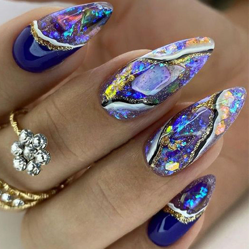 24Pcs Purple Heart Almond False Nails Artificial Wearable Fake Nails Full Cover Press on Nails Tips Art