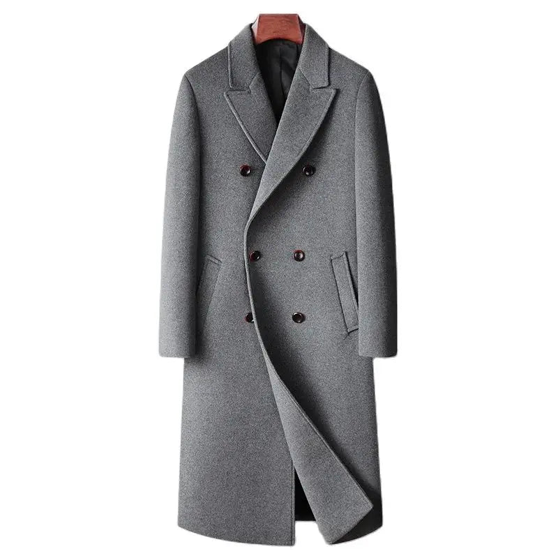 Autumn Winter Men's Wool Blends Coats Double Breasted Smart Casual Long Woolen Trench Men Outerwear