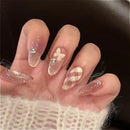 24Pcs Mid-length Almond Press on Nails Wearable Shiny Eye Nails