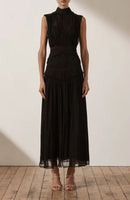 Women Dress Temperament Party Dresses Sleeveless Stand Collar Maxi Dress Fairy Long Vintage Dresses Spring Summer