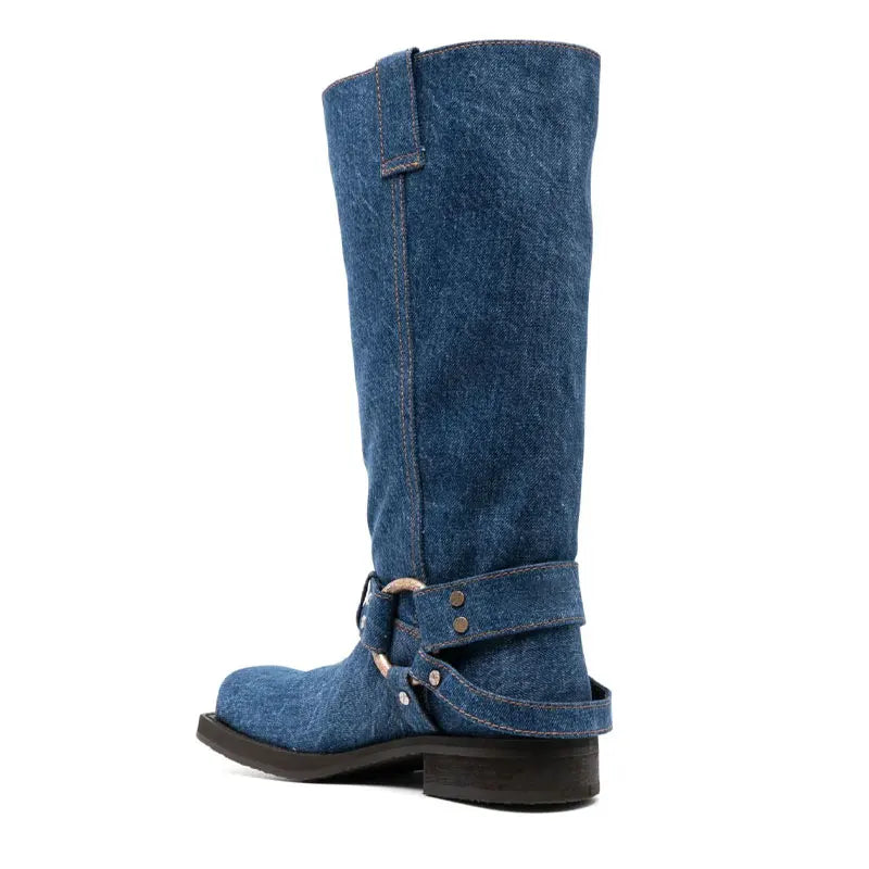 Square Toe Denim Boots For Women Star Style Low Heel Women's Luxury Shoes Boots