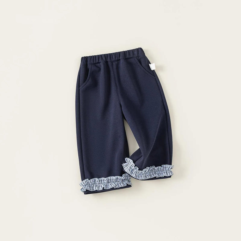 Spring Autumn Children Pants 1-10Y Girls Patchwork Lace Casual Straight Long Trousers