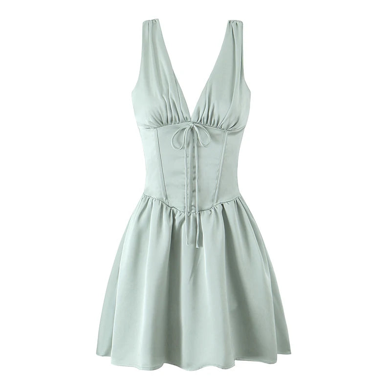 Summer Women Satin Princess Tank Dress Lady Sleeveless Low Waist A-line Mini Dresses