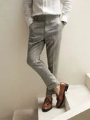 Men Pants Naples Linen Casual British Style Slim Fit Trousers Spring Summer Ankle-Length Suit Pants