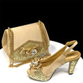 Shoes for Women Rhinestone Peep Toe Bow Gold Italian Shoes and Bag