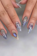 24Pcs Purple Halo Dyeing Nails Press on Long Almond Head Fake Nail Patches Wearable Dreamy Nails Set