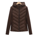 Autumn Winter Women's Elegant Patchwork Hooded Air Cotton Jackets Lady Slim Fit Parkas Coats