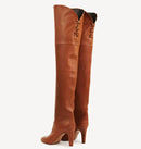Simple and High Heels Over The Knee Sleeve Leather Boots Women's Large Round Knight Boots