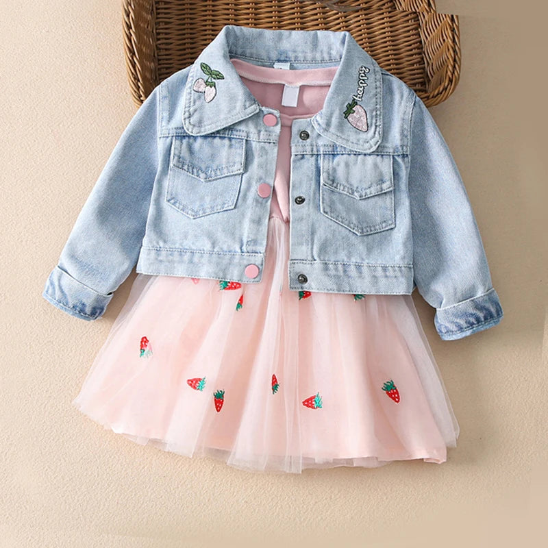 Baby dress for girl denim jacket spring autumn fashionable fluffy princess dress