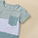 Toddler Baby Boy Summer Clothes Set Short Sleeve Round Neck Stripe Print T-Shirt + Elastic Waist Solid Shorts