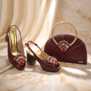 Shoes and Bag Set Sparkly Crystal Rhinestone Platform Slingback Heels Elegant Ladies Matching Set