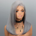 Bob Wig Human Hair Salt and Pepper Grey Wigs 13X4 Straight Lace Frontal Wigs Human Hair Natural Hairline Gray Wigs