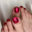 Summer Simple Red Toenails 24Pcs Short Square Press On Nails Glossy Designs Nails for Foot Decor