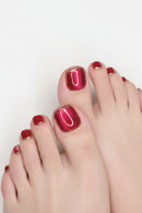 Summer Simple Red Toenails 24Pcs Short Square Press On Nails Glossy Designs Nails for Foot Decor