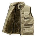 Men Winter Sleeveless Jacket Waistcoat Thick Warm Fleece Workear Cargo Vest Windbreaker Fashion Many Pocket Coat Men