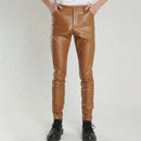 Men's Leather Pants Slim Fit Stretchy Biker's Trousers Cosplay Nightclub Party Pants Thin
