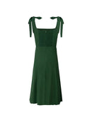 Women Sweet Square Collar Sleeveless Midi Dress Slim Backless Chic Dresses