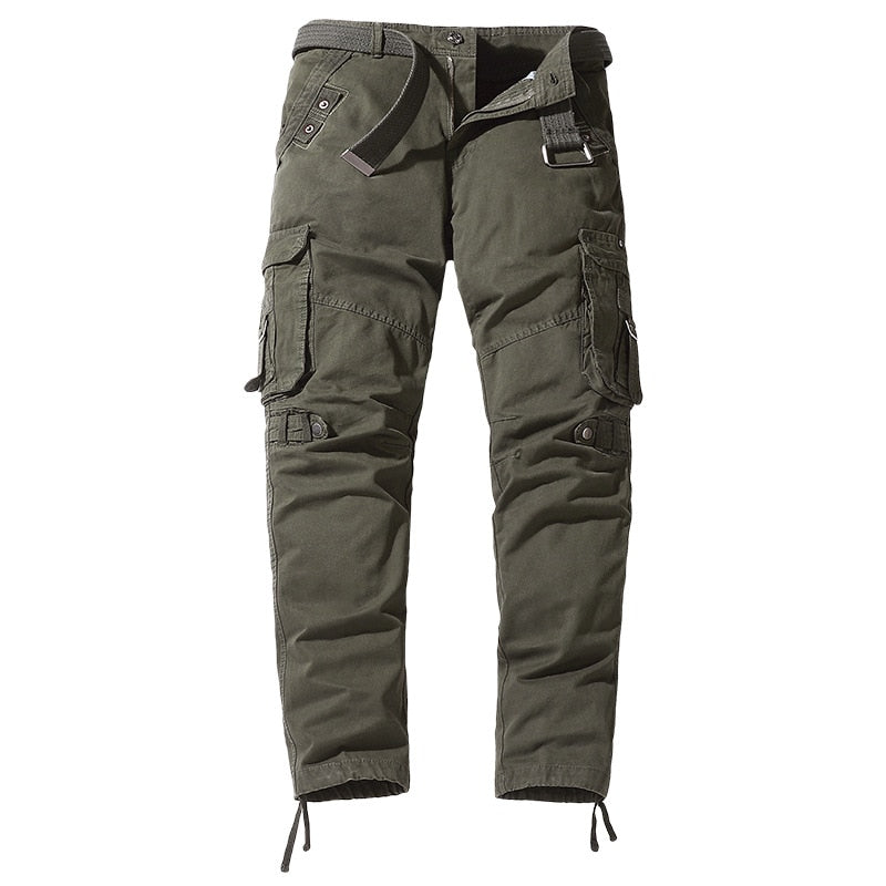 Cotton Cargo Pants Men Casual Straight Solid Trousers Military Tactical Sports Pants Jogging
