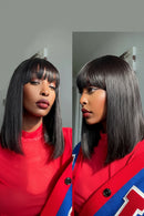 Straight Bob Hair Wigs With Bangs Short Human Hair 180% density Natual Color Hair Wig