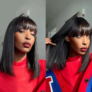 Straight Bob Hair Wigs With Bangs Short Human Hair 180% density Natual Color Hair Wig