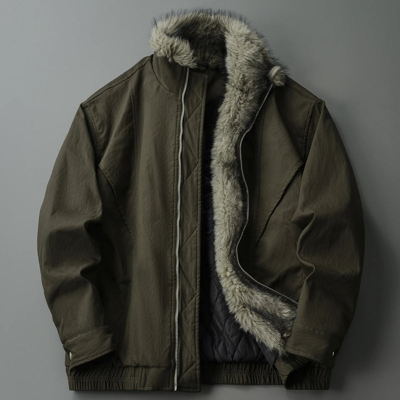 Stand collar fur collar retro cotton jacket men's winter casual thickened warm cotton jacket