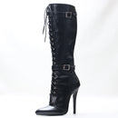 Heel Pointed Toe Lace Up Knee High Boot  Vegan Bondage Corsets Shoes
