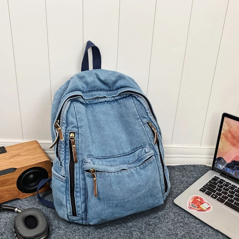 Women Backpack Large Capacity Jeans Rucksack Student