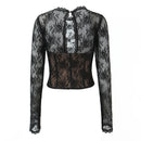 Black lace long-sleeve top on a white background, Obroi