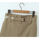 Low Waist With Belt Safari Midi Skirt Women Vintage Pocket Straight Skirts