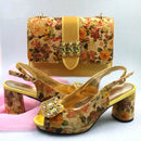 Heels Women Shoes and Bag Set with Shinning Crystal in Yellow Color