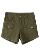 Women Beige High Waist Multi Pocket Tassel Short Denim Pants Summer Ladies Casual Female Knitted Shorts