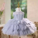 Light purple tulle dress on a mannequin against a blurred indoor background, Obroi