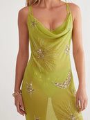 Beach Holiday Dresses Backless Slim A-line Robe Sequin Embroidery Perspective Suspender Women Long Dress