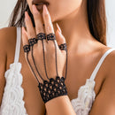 Creative Black Lace Finger Wrist Chain Rings Bracelets for Women Metal Connecting Hand Harness Bangles Jewelry