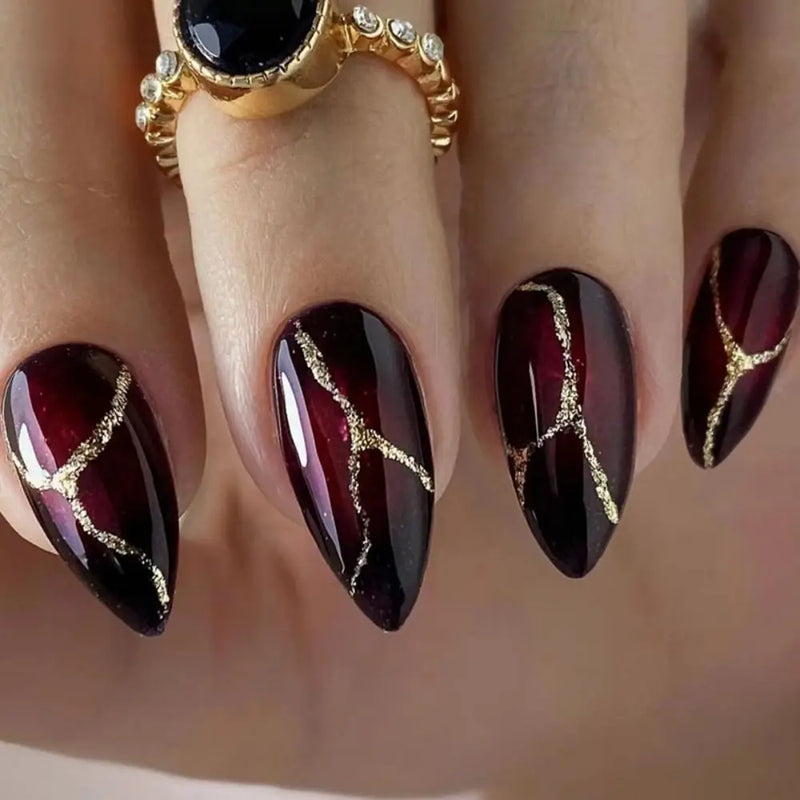 24pcs Almond False Nails Red Press on Nails Fake Nails Glitter DIY Manicure Detachable Nail Tip