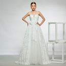 Dress Elegant V-Neck Bowknot Wedding Dress Sleeveless Button Ball Gown Floor Length Simple Bridal Gowns Wedding Evening Dresses