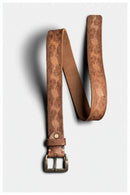 Brown leather belt with a pattern on a white background, Obroi