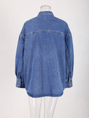 Women's Denim Jackets Lapel Loose Single Breasted Long Sleeve Loose Wash Blue Blouse Coat Spring