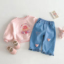 Spring Kids Jeans 0-5T Baby Cute Three Dimensional Love Trousers Children Girls Thin Denim Blue Pants