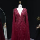 Evening Dress with Cape Sleeve Beaded Women's Formal Prom Gown Custom