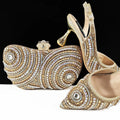 Women Silver Shoes and Bag Set Rhinestone Handbag Italian Design Wedding